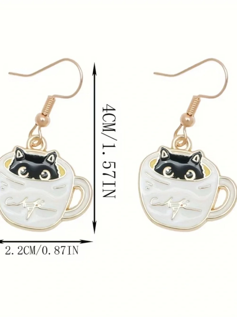 Cute Black Cat in White Cup Dangle Earrings - Charming Pet-Themed Jewelry